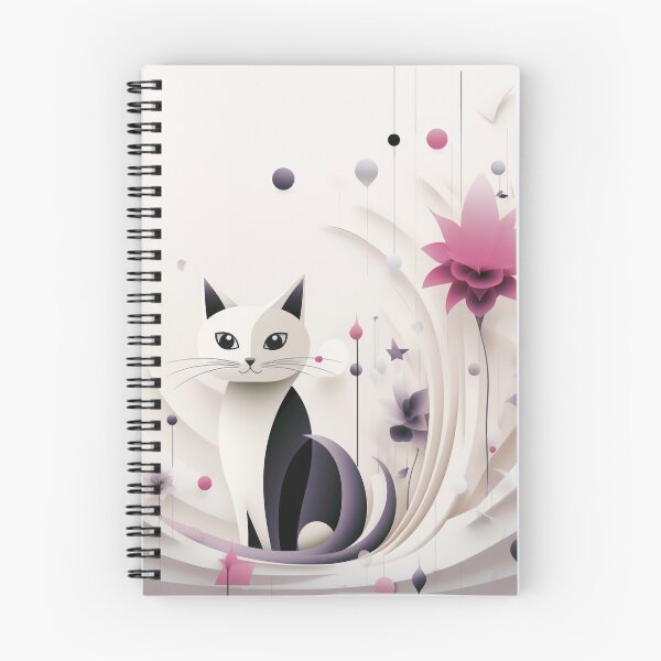Item preview, Cute Cat and Abstract Flower - Colorful Illustration in Light Black and Beige designed and sold by PaintbrushPlace.