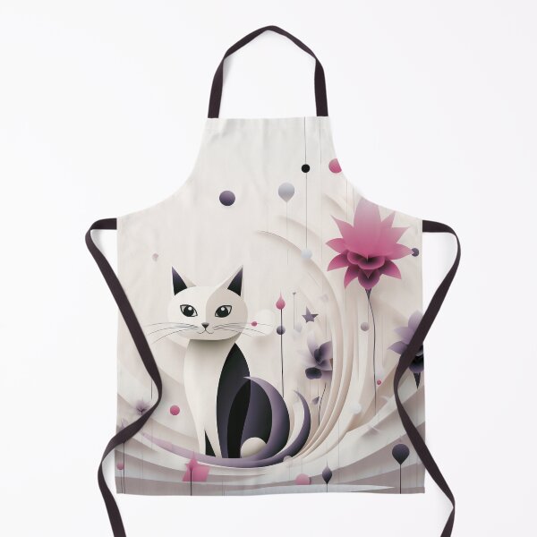 Item preview, Cute Cat and Abstract Flower - Colorful Illustration in Light Black and Beige designed and sold by PaintbrushPlace.
