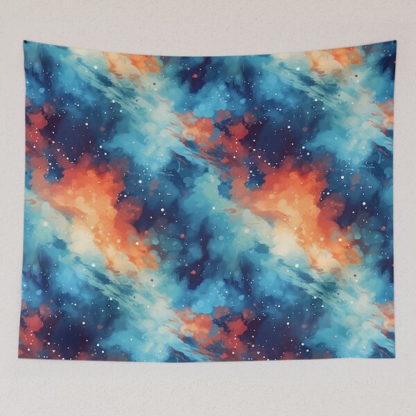 Item preview, Space to Breathe Pattern 1, outer space clouds, looks like an orange blue nebula, distant stars, one looks like a heart, come and fine me. Astronomy and science. designed and sold by FoxRobinRabbit.