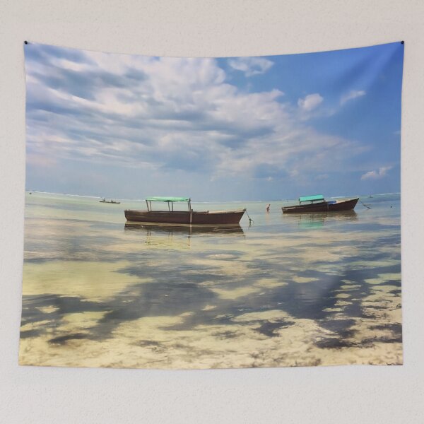 Item preview, Two Traditional Zanzibari Boats Floating Peacefully on Turquoise Water: A Celebration of Serene Beauty designed and sold by Oh Halo Berry.