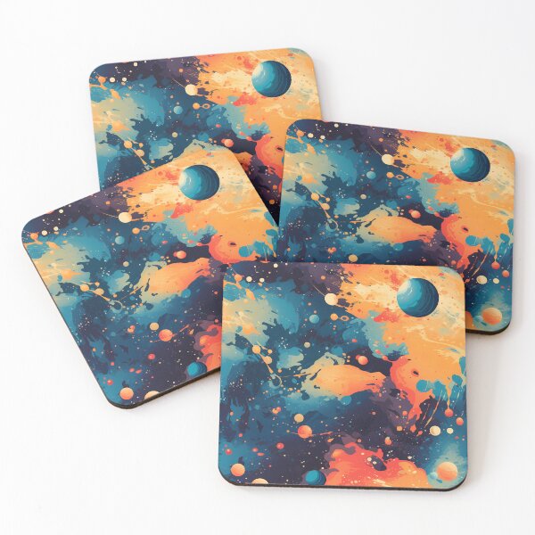 Item preview, Space to Breathe Pattern 2, too many planets, outer space, orange and blue splashes, distant stars, great big universe. Astronomy and science. designed and sold by FoxRobinRabbit.