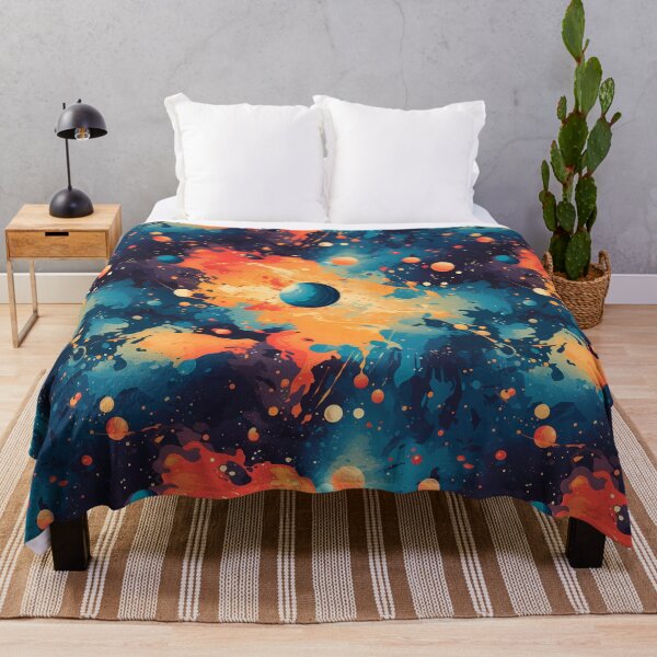 Item preview, Space to Breathe Pattern 2, too many planets, outer space, orange and blue splashes, distant stars, great big universe. Astronomy and science. designed and sold by FoxRobinRabbit.