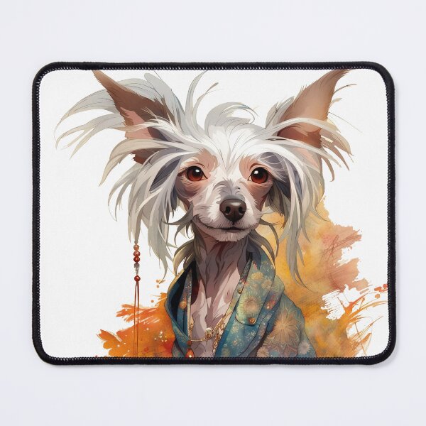 Adorable Chinese Crested in orange Mouse Pad