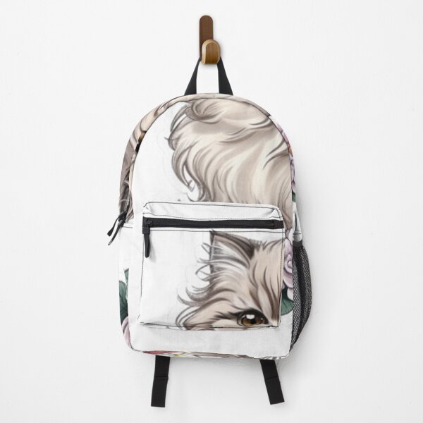 Vista previa del artículo con la obra «Gato persa esponjoso de dibujos animados con bigotes florales en un encantador estilo de estampado floral: una delicia felina para los amantes de los gatos», diseñado y vendido por Akira Miyamoto.