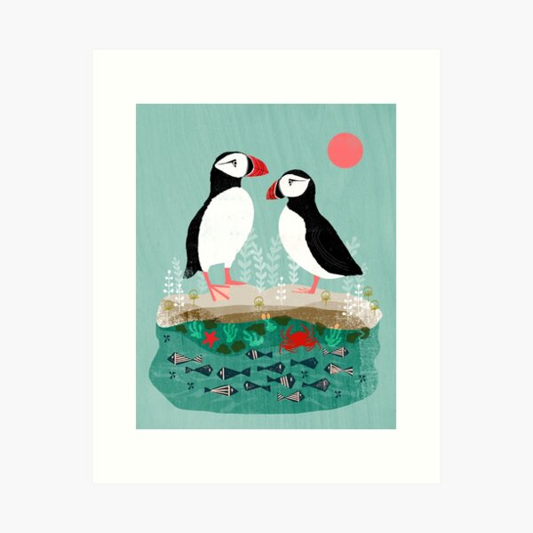 Item preview, Puffins - Pair of Seabirds, Ocean, Sea Life, Coastal Art by Andrea Lauren designed and sold by Andrea Leiner.
