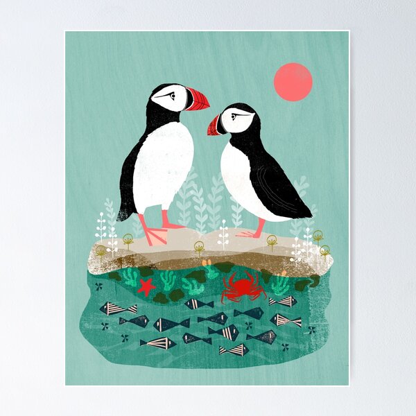 Item preview, Puffins - Pair of Seabirds, Ocean, Sea Life, Coastal Art by Andrea Lauren designed and sold by Andrea Leiner.