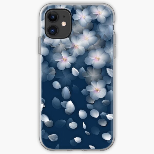 Navy and White Cherry Blossom Design iPhone Soft Case