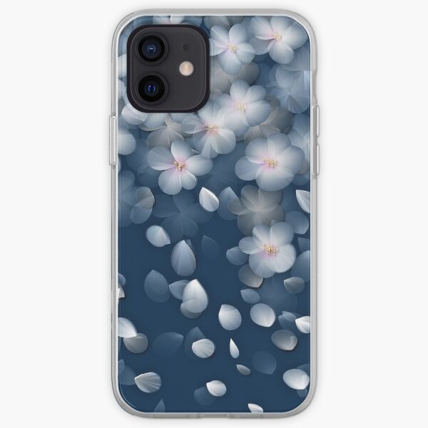 Navy and White Cherry Blossom Design iPhone Soft Case