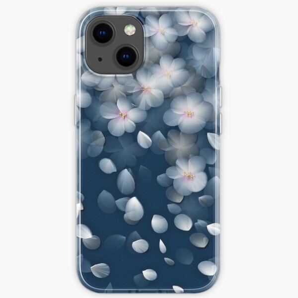 Navy and White Cherry Blossom Design iPhone Soft Case