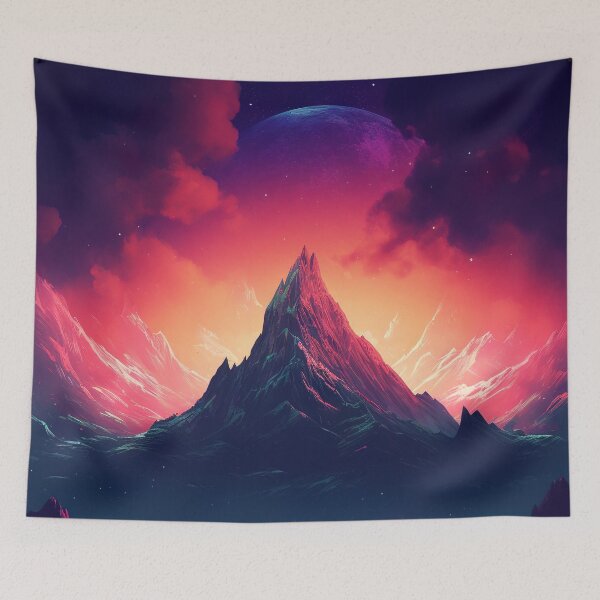 Item preview, Mountain Dreamscape: Synthwave Serenity in Nature's Embrace designed and sold by Mullet Monkey.