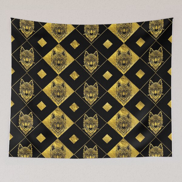 Item preview, Gold and Black Tribal Wolf Pattern designed and sold by k9printart.