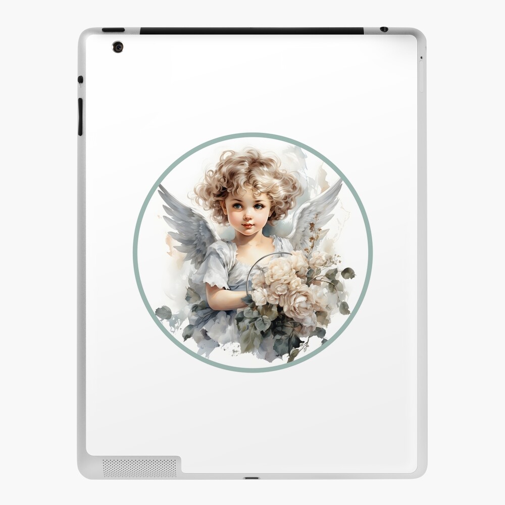 Vector T-Shirt Design with Beautiful Woman, Cupid Angel and Flowers