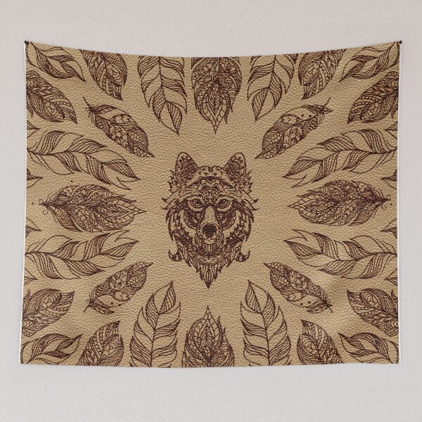Item preview, Tribal Wolf  and feathers leather embossed effect designed and sold by k9printart.