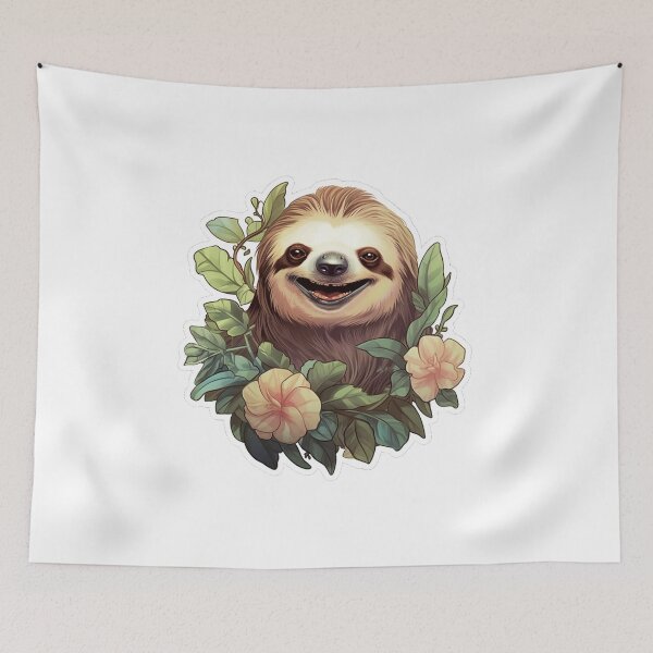 Item preview, Happy friendly sloth with flowers designed and sold by SmileshareShop.