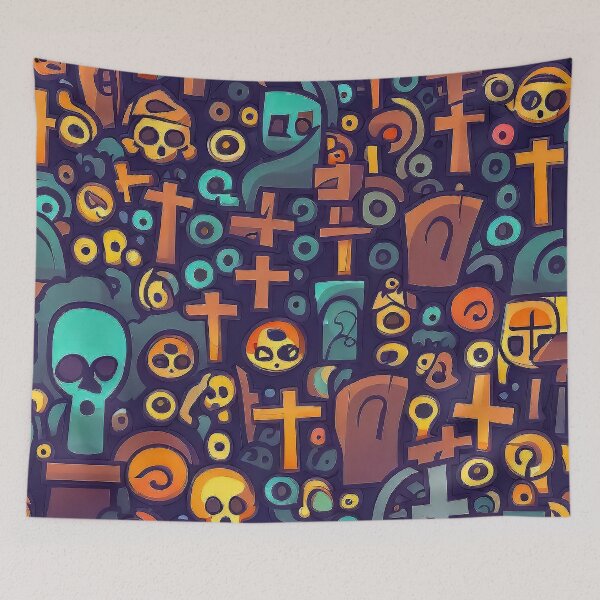 Item preview, Spooky graveyard cartoon pattern designed and sold by TomFrontierArt.