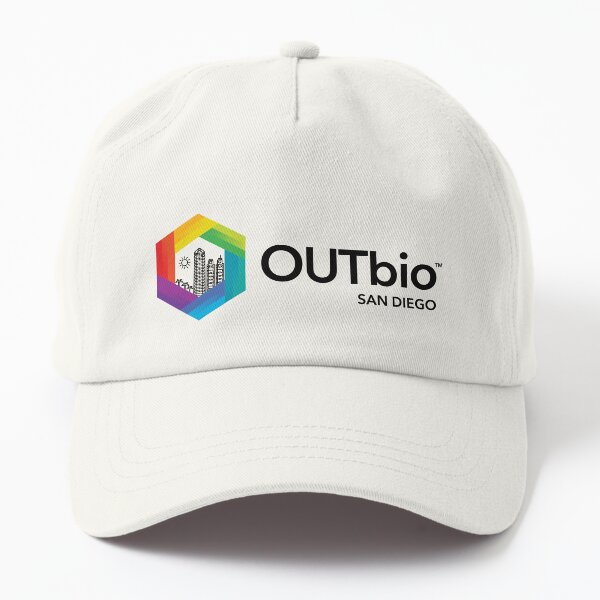 Aperçu de l'œuvre Logo arc-en-ciel OUTbio San Diego avec texte noir horizontal créée et vendue par OUTbioSanDiego.