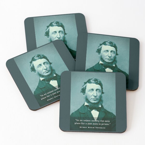 Item preview, Henry David Thoreau portrait and quote: In an unjust society the only place for a just man is prison. designed and sold by artbleed.