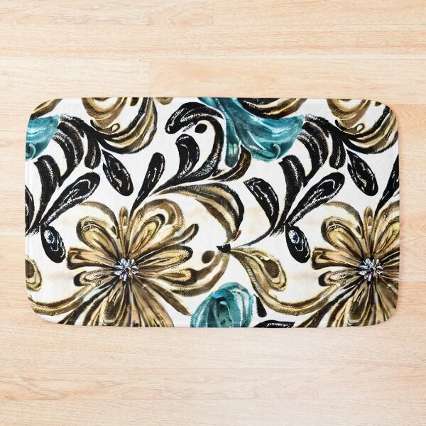 Artikelvorschau, Gold und Blau Blumen entworfen und verkauft von Poetic Patterns Studio.