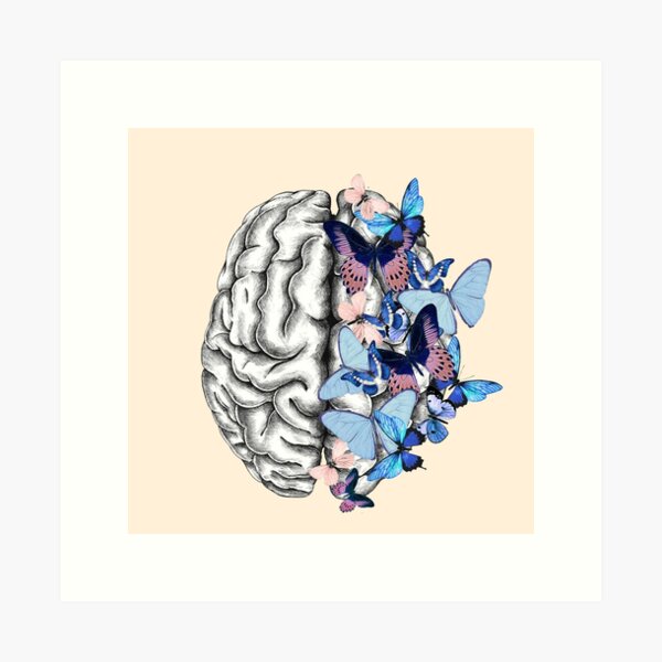 Aperçu de l'œuvre Papillons bleus Santé mentale psychologie du cerveau créée et vendue par Collagedream.