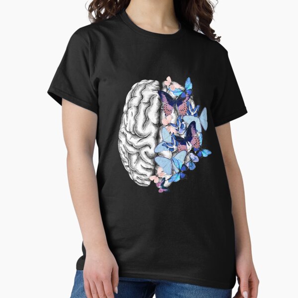 Vista previa del artículo con la obra «Mariposas azules Salud mental cerebro psicología», diseñado y vendido por Collagedream.
