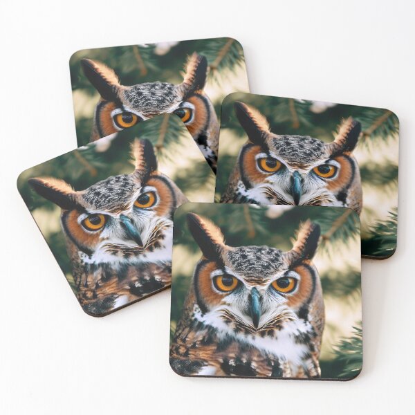 Item preview, Horned Owl in a Pine Tree portrait designed and sold by CattyCornerPOD.