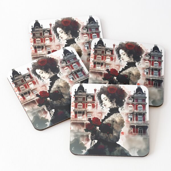 Item preview, Beautiful Victorian Woman in Shades of Red and Black designed and sold by Angelandspot.