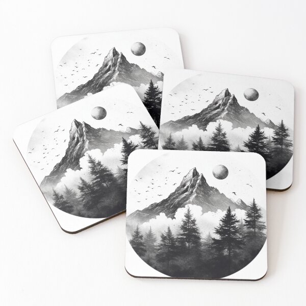 Item preview, Monochromatic Art: Forest Landscape with Mountain Peaks designed and sold by Brand Uno Studio.