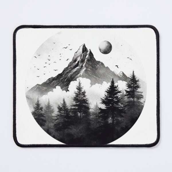 Item preview, Monochromatic Art: Forest Landscape with Mountain Peaks designed and sold by Brand Uno Studio.
