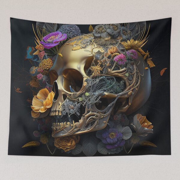 Item preview, Golden floral skull designed and sold by Pixeledfox.