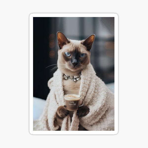 Siamese Cat Drinking Coffee Coffee Lovers Club by SHMLV Sticker