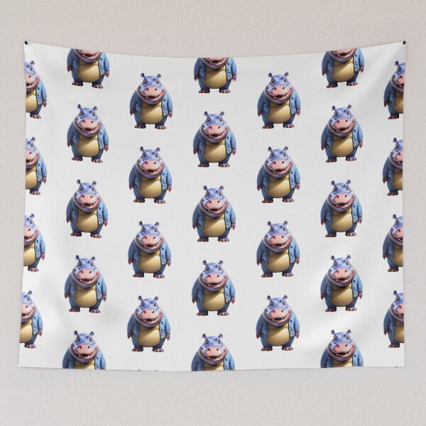 Item preview, Cute hippo hippopotamus smiling denim hippos designed and sold by w1ckerman.