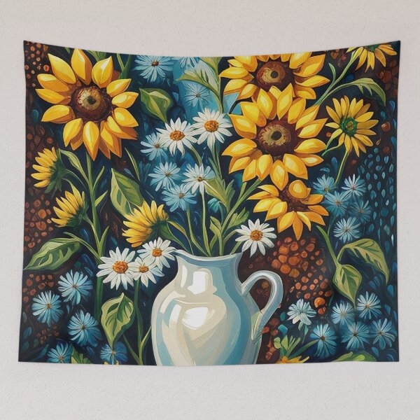 Item preview, a painting of sunflowers and daisies in a vase designed and sold by Enga6.