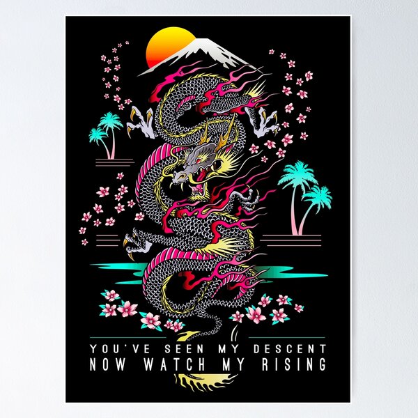 Item preview, You've Seen My Descent, Now Watch My Rising - Rumi Quote - Retro Miami Style Dragon  designed and sold by LaoTzuQuotes.