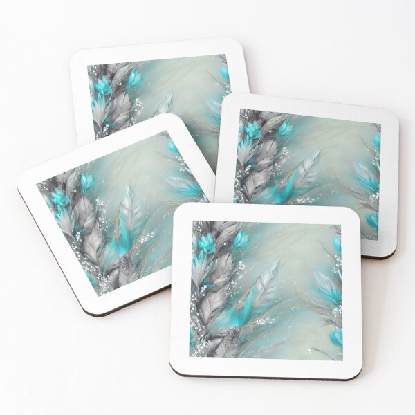 Item preview, Indian Feathers: White and Aqua Blue T-Shirt in a Foggy Air | Stunning Design for a Standout Look" designed and sold by Rebekkahsdesign.