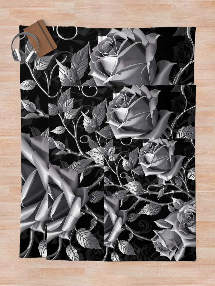 Thumbnail 5 of 6, Throw Blanket, Silver Roses - Gothic Inspired designed and sold by Nosy is Everything.