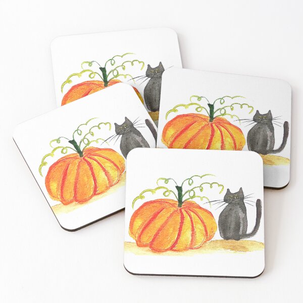 Item preview, Halloween Pumpkin Autumn Black Cat Watercolor designed and sold by Artbymonika.
