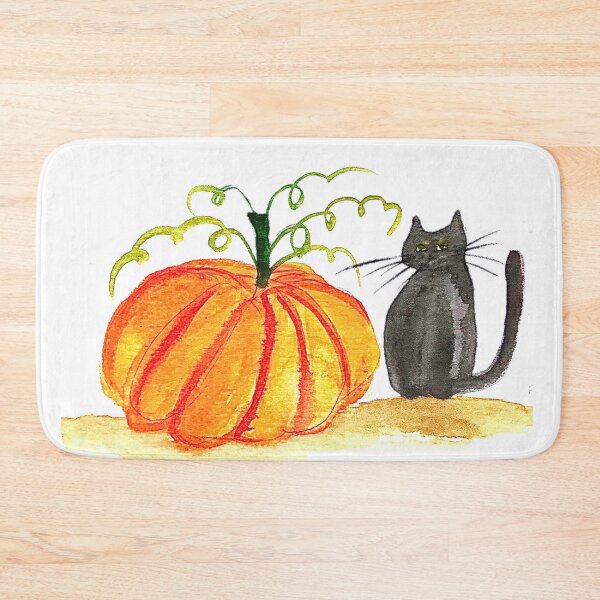 Item preview, Halloween Pumpkin Autumn Black Cat Watercolor designed and sold by Artbymonika.