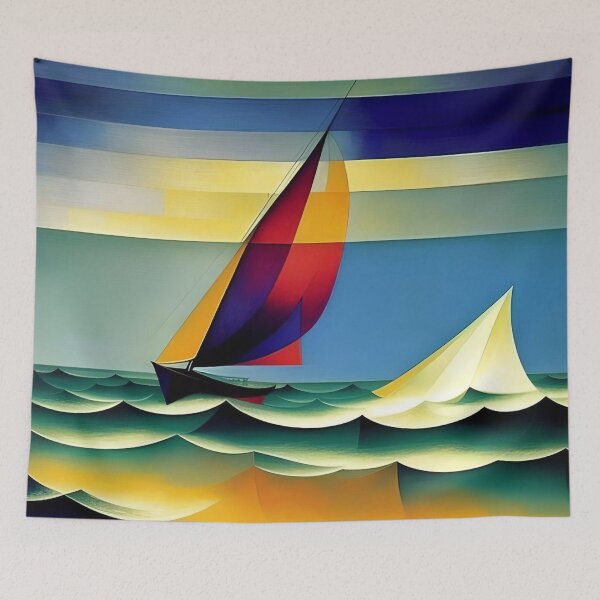 Item preview, Sailboats nautical, maritime landscape coastal with multi-colored sails painting by Lyonel Feininger  designed and sold by Jéanpaul  Ferro.