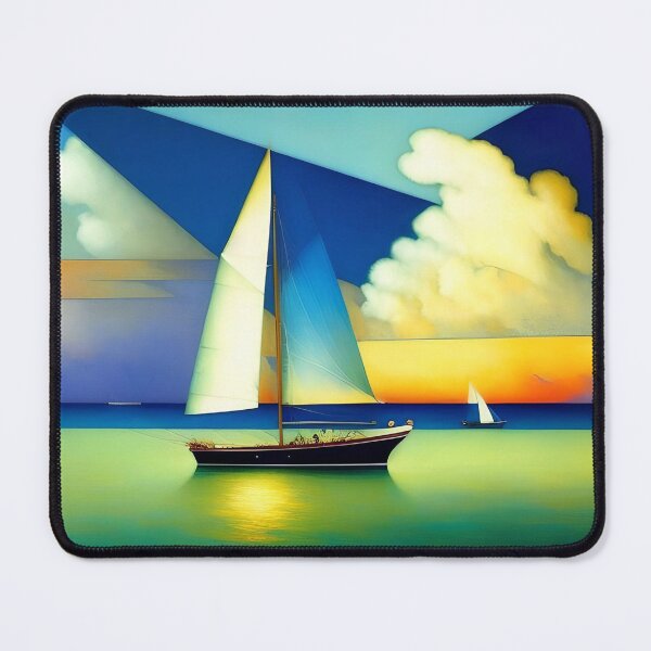 Item preview, Nautical sailboats, maritime cubism art deco seascape coastal painting with cumulus clouds emerald ocean painting designed and sold by Jéanpaul Ferro.