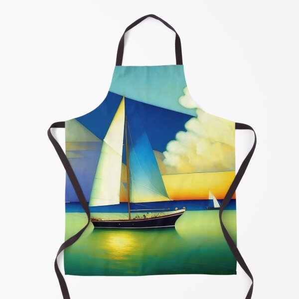 Item preview, Nautical sailboats, maritime cubism art deco seascape coastal painting with cumulus clouds emerald ocean painting designed and sold by Jéanpaul Ferro.