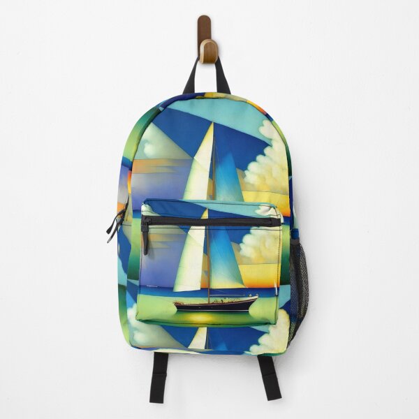 Item preview, Nautical sailboats, maritime cubism art deco seascape coastal painting with cumulus clouds emerald ocean painting designed and sold by Jéanpaul Ferro.