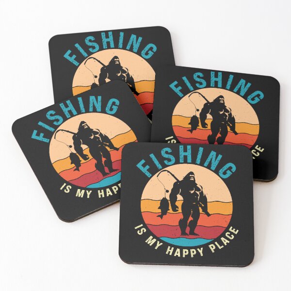 Item preview, Funny Bigfoot fishing, fishing Is my Happy place, retro sunset designed and sold by Drzamag.