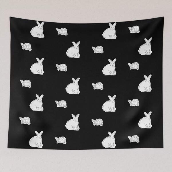 Item preview, Rabbit and Turtle Black and White Line Art Illustration-Black Background  designed and sold by DotLinePlane.
