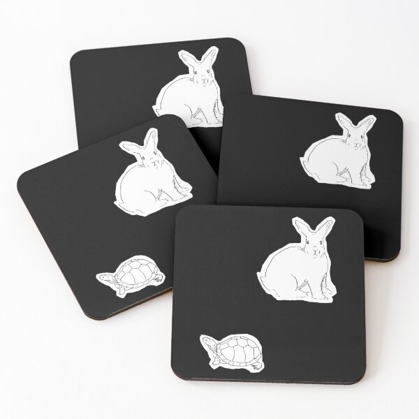 Item preview, Rabbit and Turtle Black and White Line Art Illustration-Black Background  designed and sold by DotLinePlane.