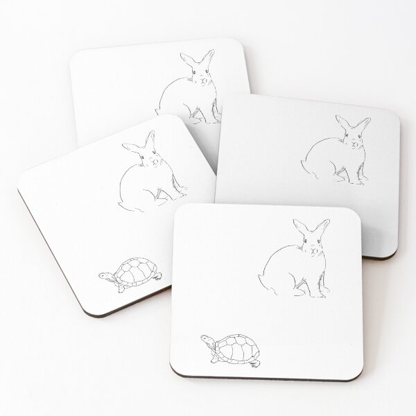 Item preview, Rabbit and Turtle Black and White Line Art Illustration-White Background  designed and sold by DotLinePlane.