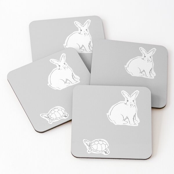 Item preview, Rabbit and Turtle Black and White Line Art Illustration-Gray Background  designed and sold by DotLinePlane.