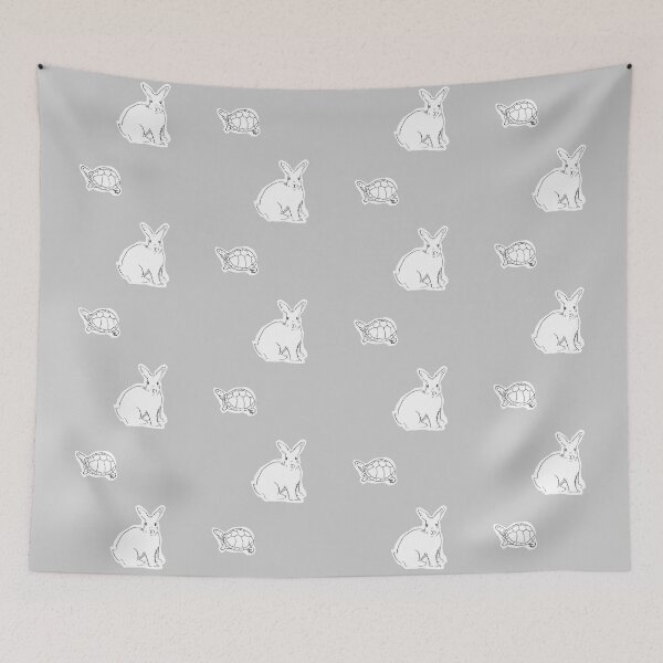 Item preview, Rabbit and Turtle Black and White Line Art Illustration-Gray Background  designed and sold by DotLinePlane.