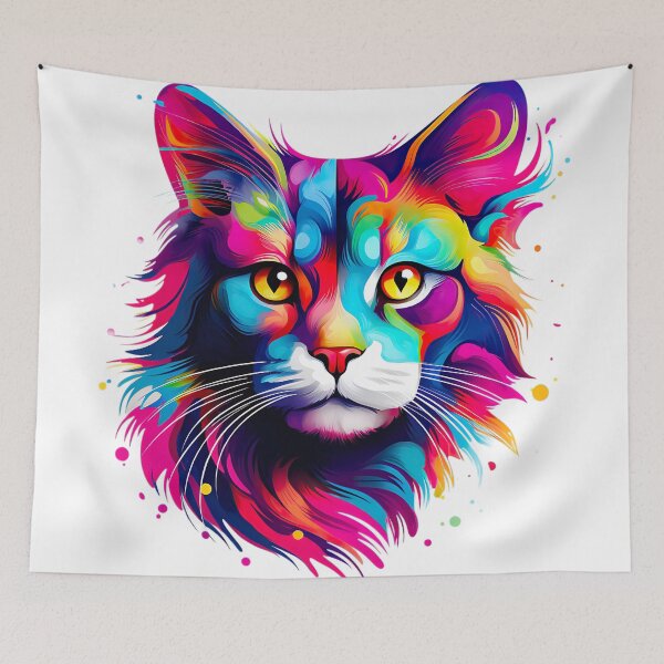 Item preview, Colorful Whiskers - A Captivating Cat Face with Vibrant Hair designed and sold by vadimcarazan.