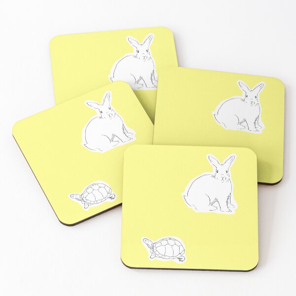 Item preview, Rabbit and Turtle Black and White Line Art Illustration-Yellow Lemon Background  designed and sold by DotLinePlane.