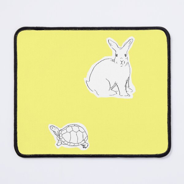 Item preview, Rabbit and Turtle Black and White Line Art Illustration-Yellow Lemon Background  designed and sold by DotLinePlane.